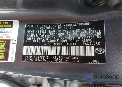 2012 Toyota Camry Se from USA, damaged, VIN 4T1BF1FK7CU015013